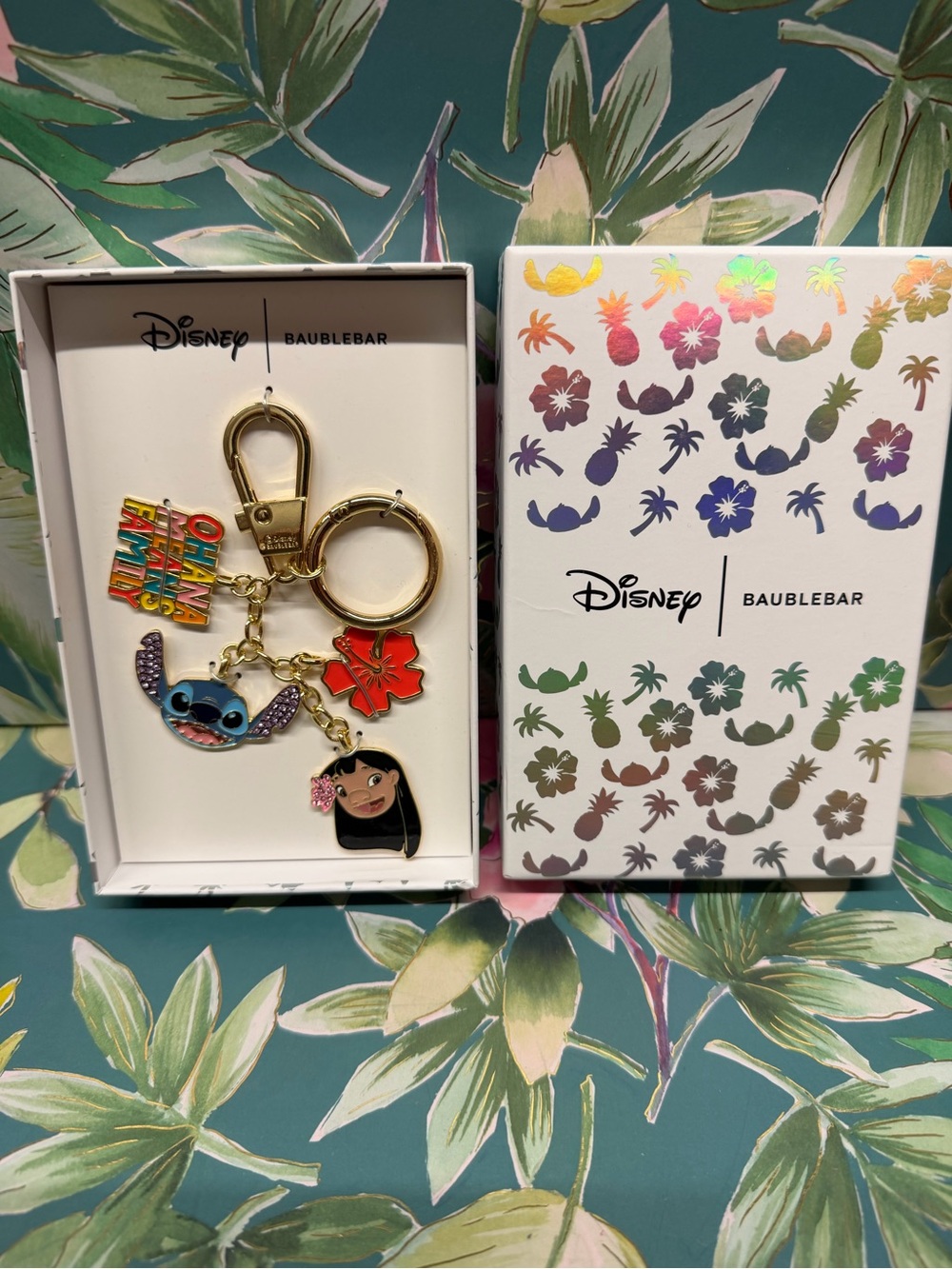 Disney x BaubleBar Lilo & Stitch “Ohana Means Family” Charm Keychain NIB